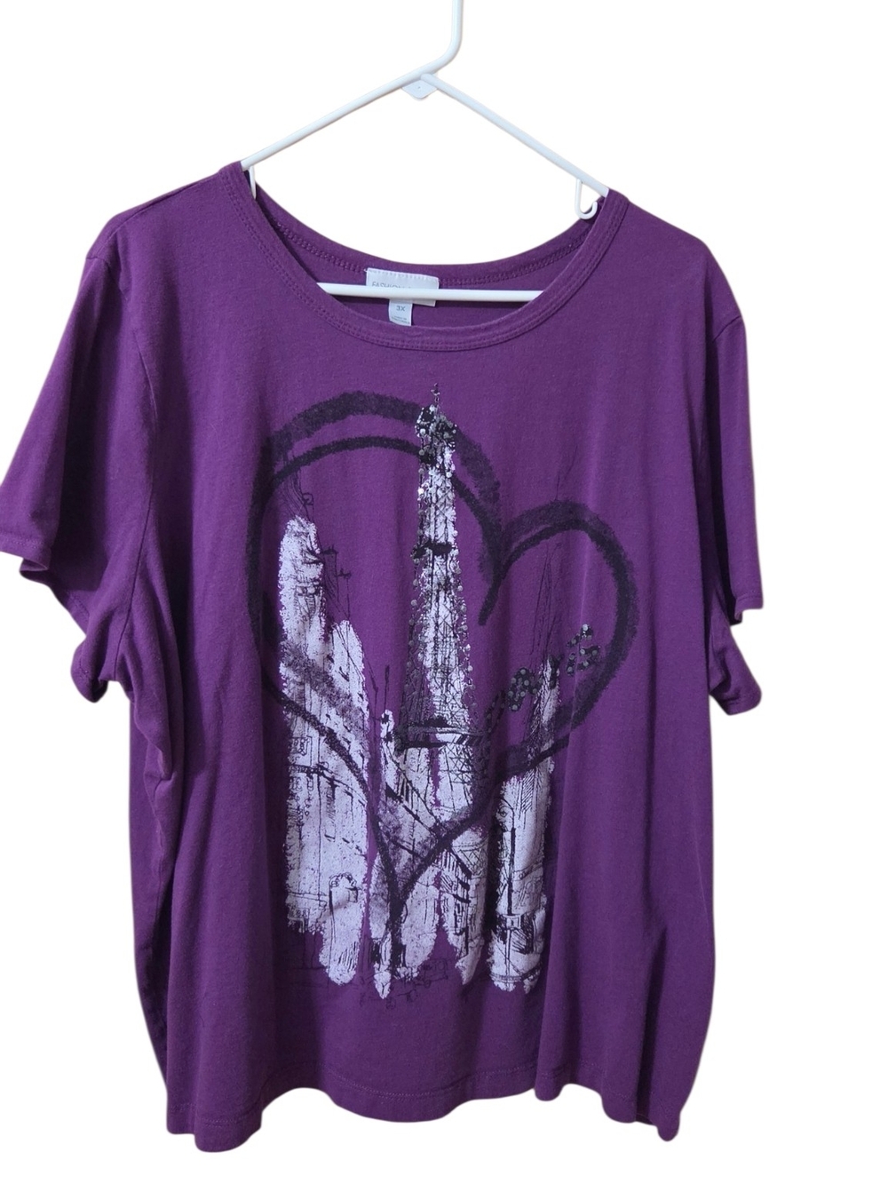 Fashion Bug Purple Short Sleeve Graphic Tee with Heart Design